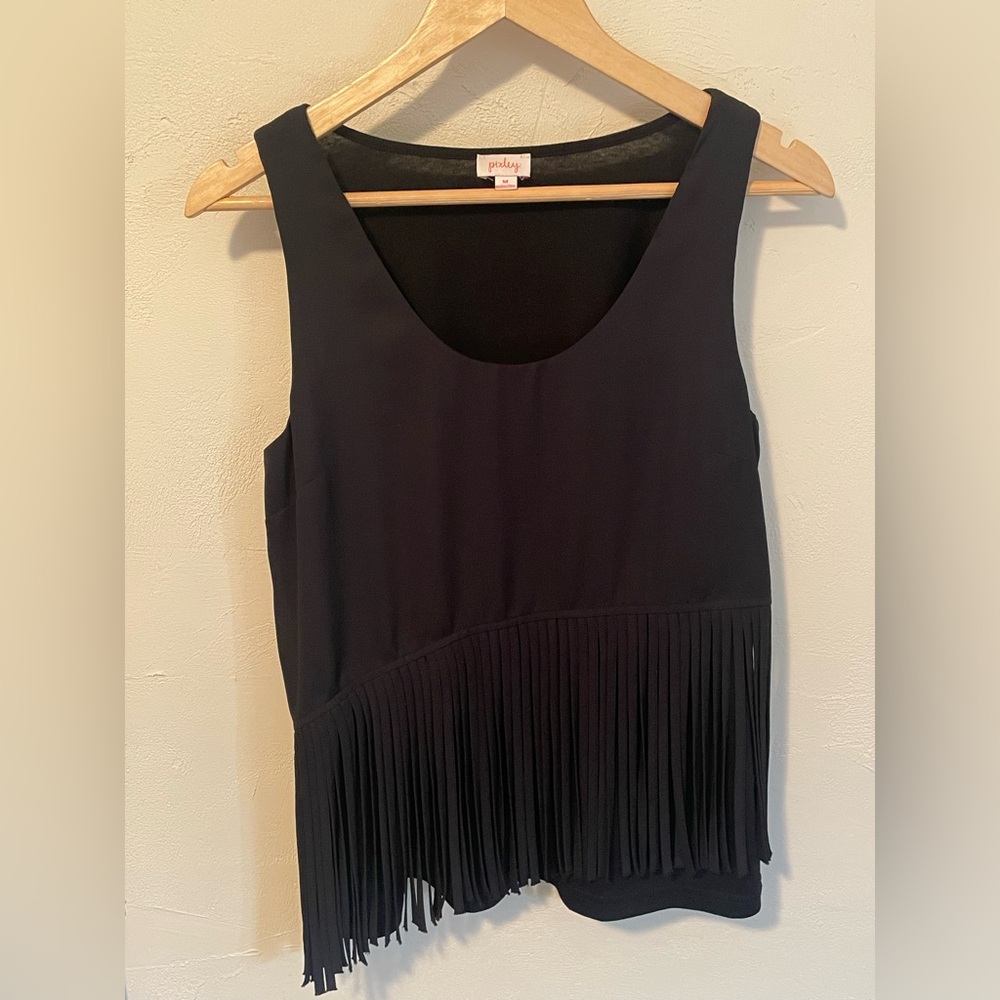Pixley Black Sleeveless Top with Fringe